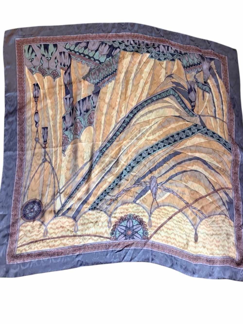 1987 Vintage Ginnie Johansen Art Deco Abstract Cream and Periwinkle Scarf Wrap
